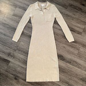 All:row tan cable polo midi sweater dress